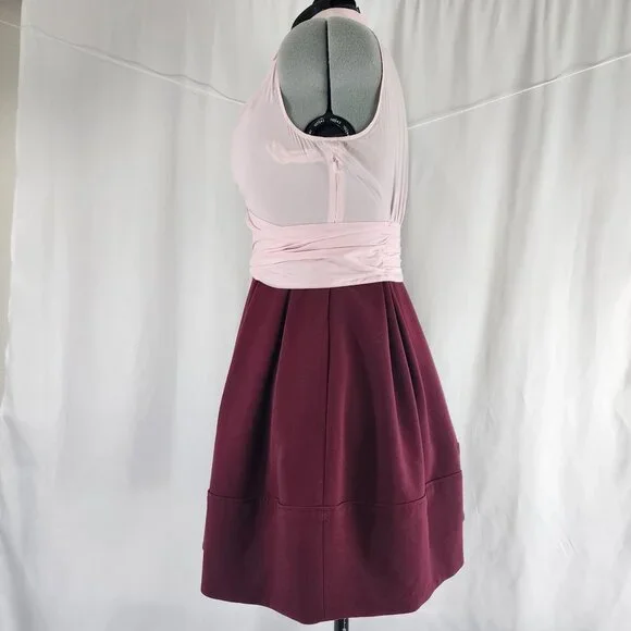 Leifnotes Pink & Burgundy Sleeveless Wrap Dress With Tie Waist - Size 10P - Picture 10 of 15